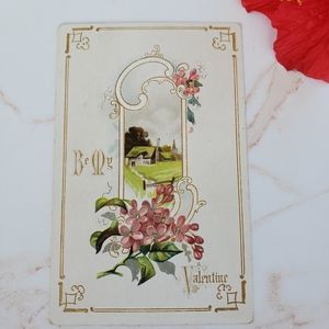 VINTAGE Be My Valentine graphic postcard 1900s raised relief gold accents VG